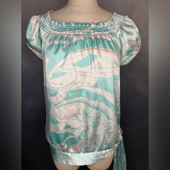 🌸 Beautiful Turquoise Floral Top by Takara – Size Medium 🌸 - Picture 2 of 9